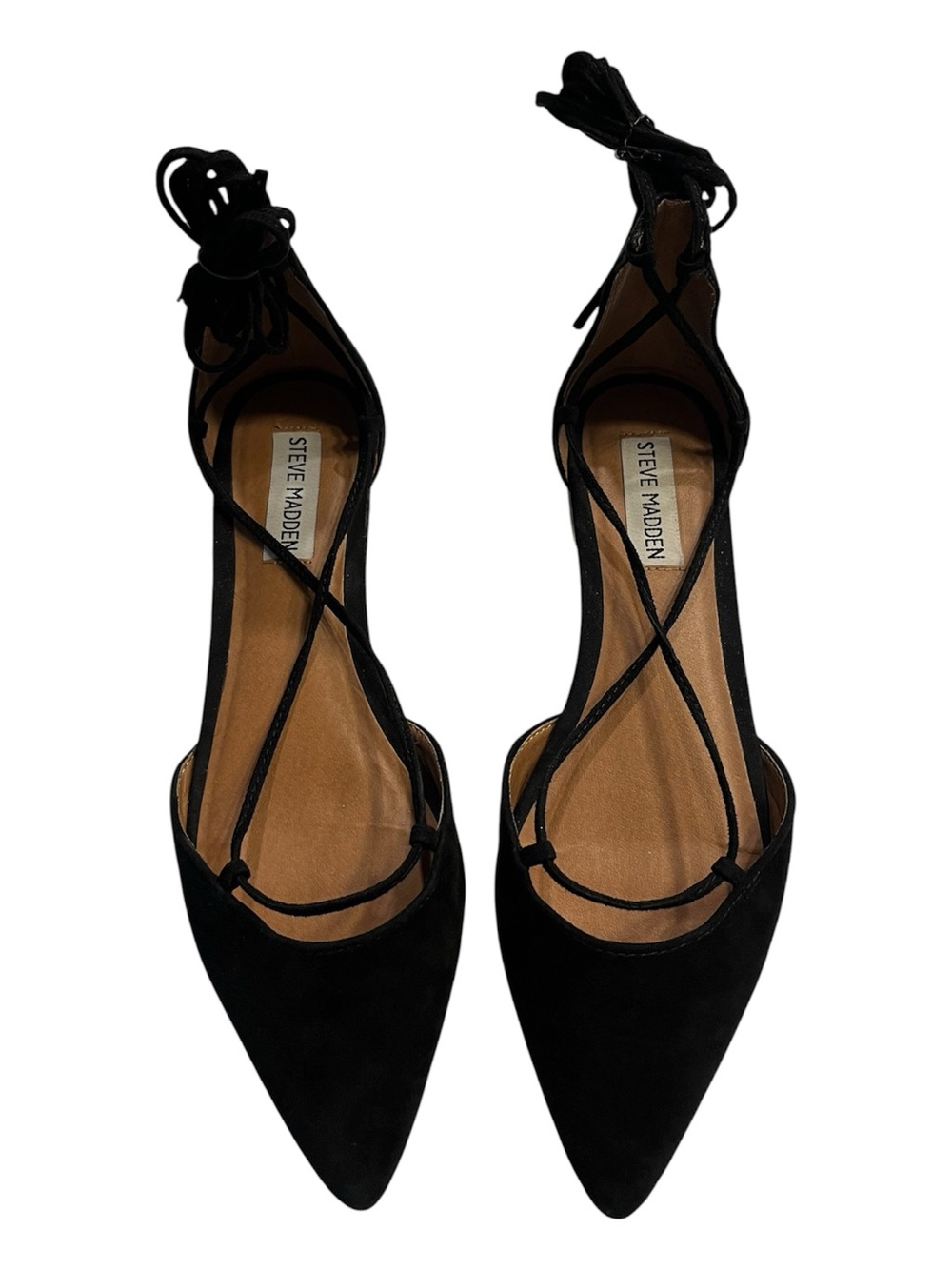 Steve Madden Black Suede Pointed Toe Lace-Up Flat - Picture 5 of 7